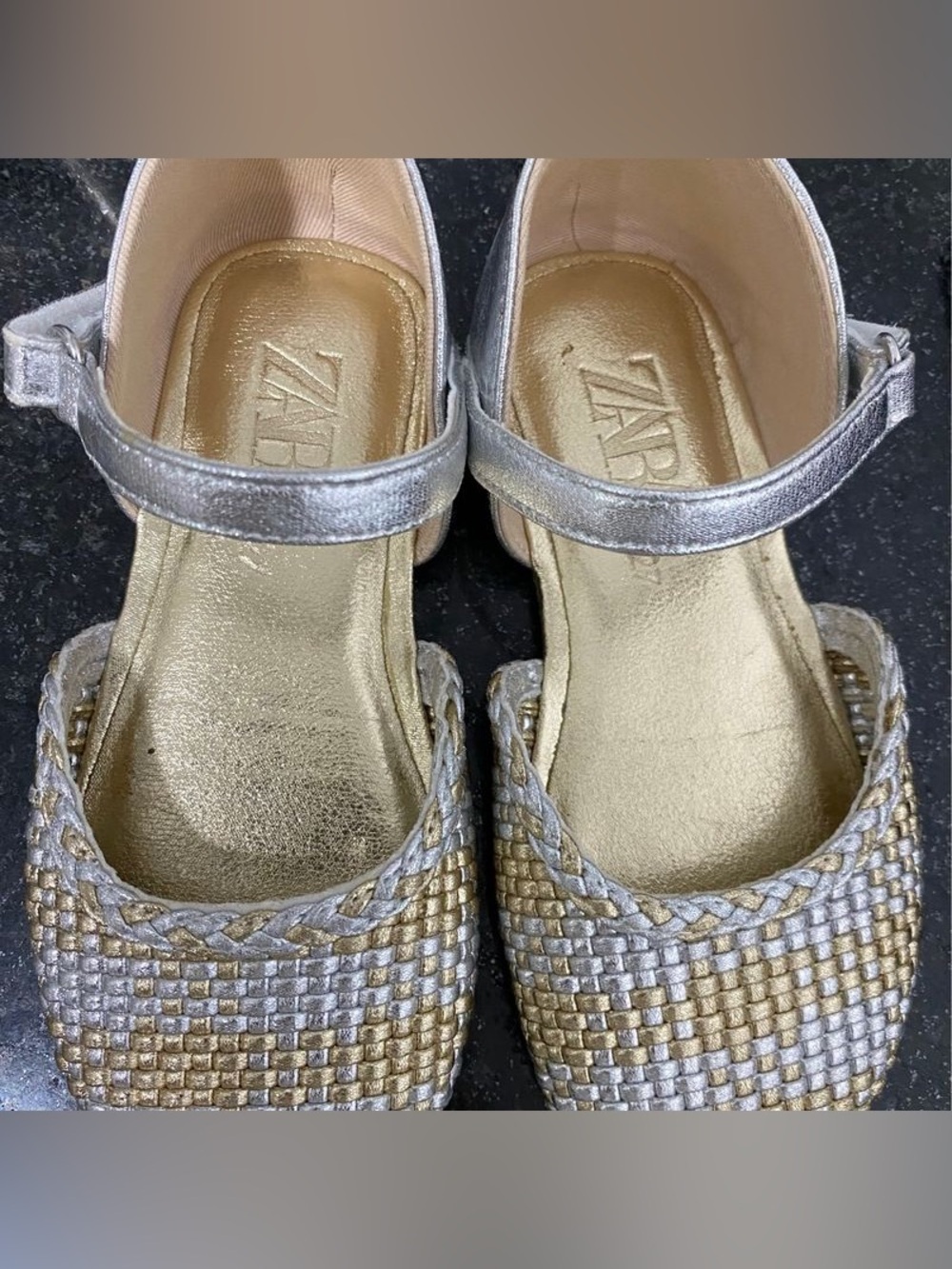 Zara Mixed Metals Woven Mary Jane Ballet Flat Party Shoe 24 7 - Picture 2 of 6